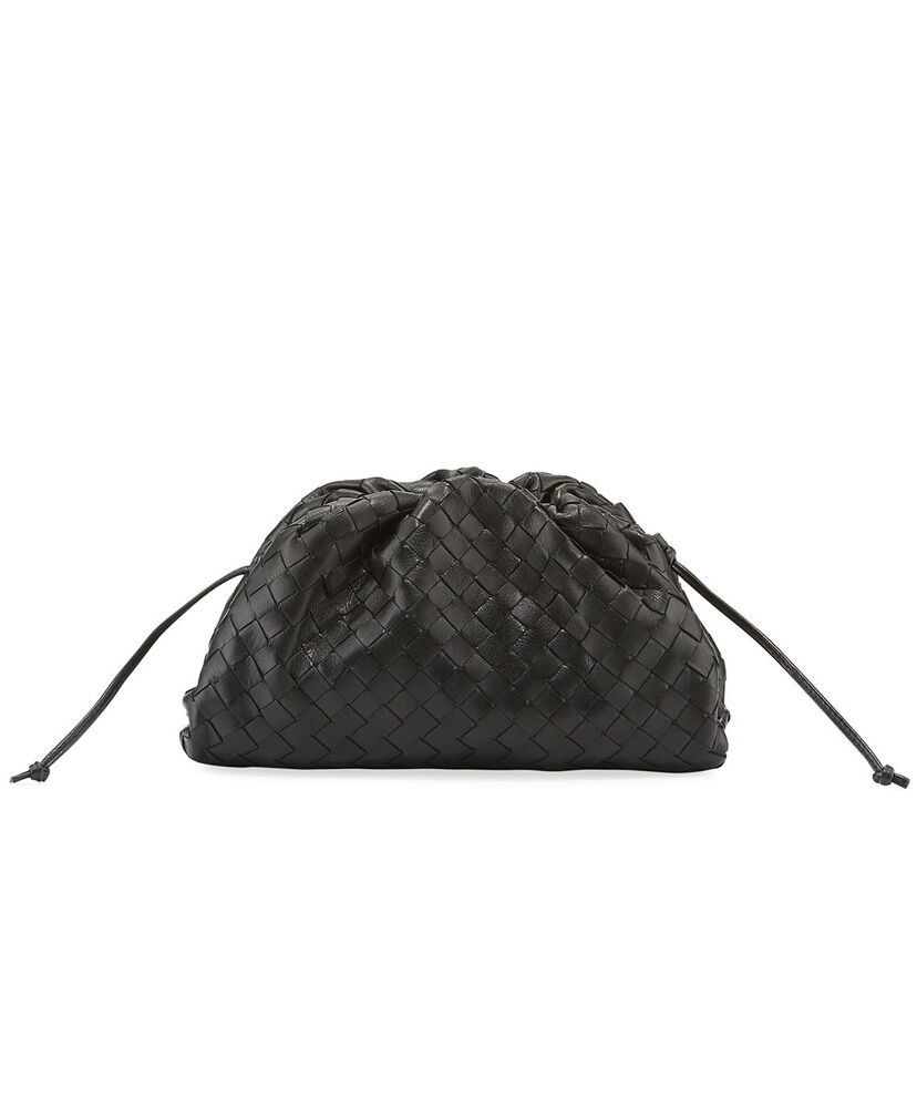 Bottega Veneta Mini Drawstring Woven Lambskin Clutch Bag Black